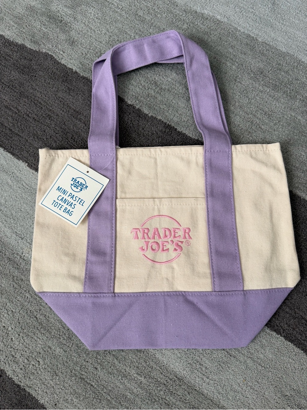 Trader Joe's Cream and Lilac mini Canvas Tote